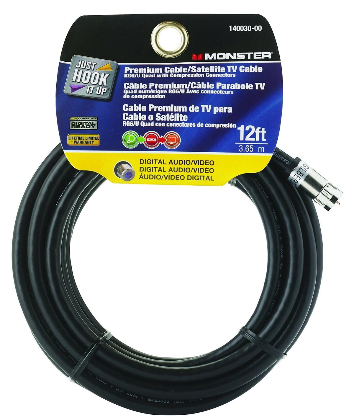 CABLE RG6 QUAD 12' BLACK
