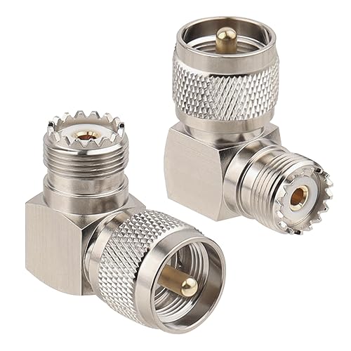 UHF Male to UHF Female Right Angle Adapter (2-Pack) - 90 Degree PL-259 to SO-239 Connector, RF Coax Elbow Adapter 50 Ohm Impedance for CB/Ham Radio