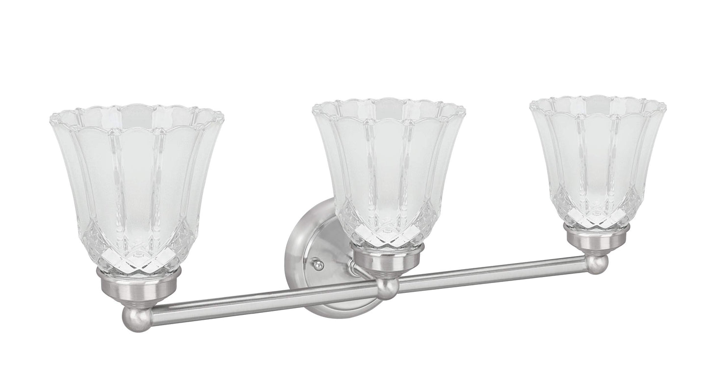 Aspen Creative 62172-1A, Three-Light Metal Bathroom Vanity Wall Light Fixture, 22" Wide, Transitional Design in Satin Nickel
