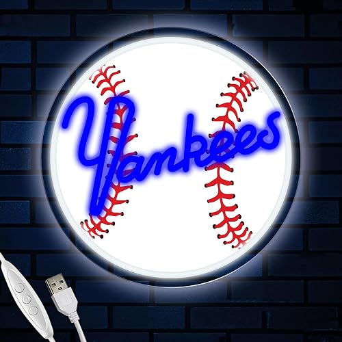 NY Baseball Neon Sign, New York Cool Light Up Dimmable NY Baseball Team Logo Hanging Led Neon Sign for Wall Decor, Bedroom, Party, Man Cave, Garage