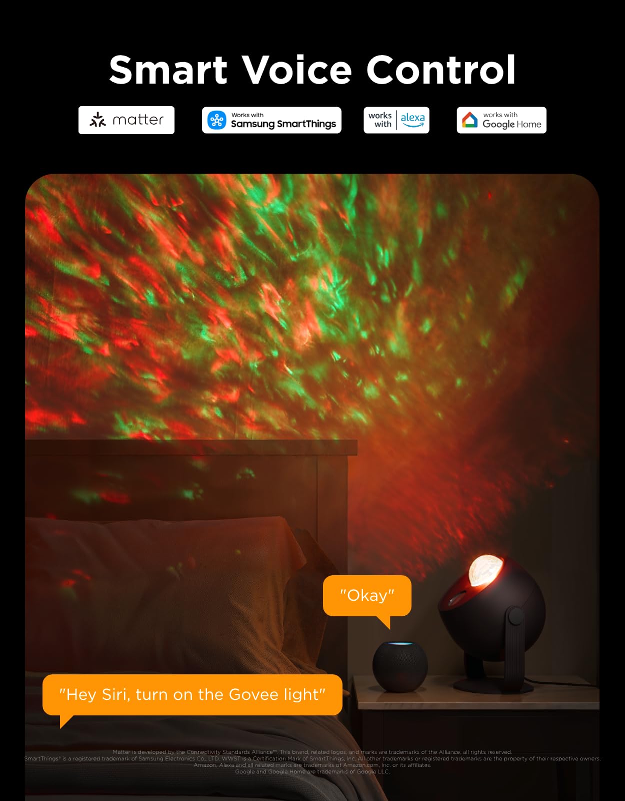 Govee Star Light Projector with Ocean Wave Ripple Effects, Works with Matter,Alexa and Google Assistant, 40+ Scene Modes, 18 White Noise Options, LED
