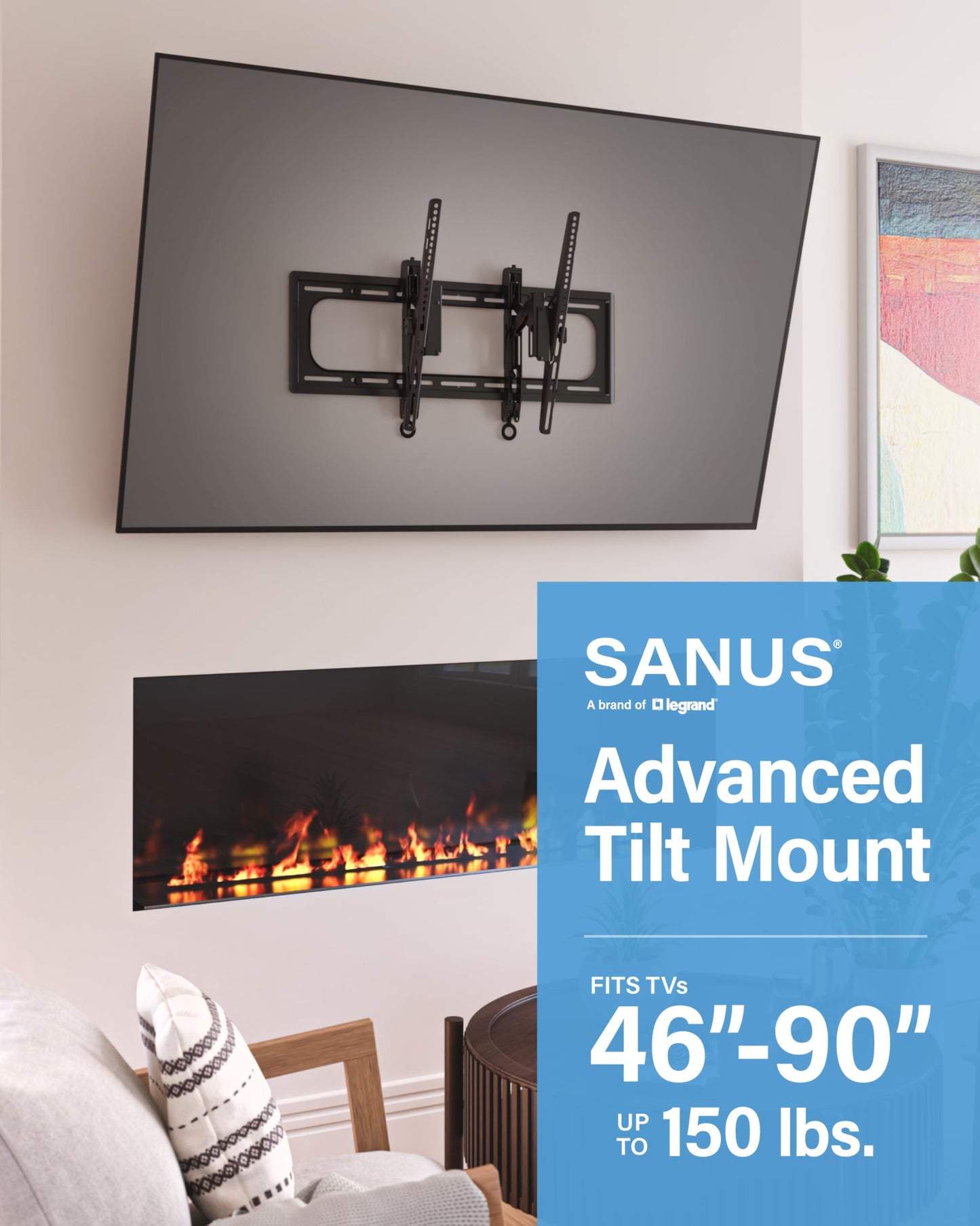 SANUS Preferred Extendable Tilt TV Wall Mount for 42 to 90 inch Screens up to 150lbs - 5.7” Extension Provides Max 12 deg Tilt to Reduce Glare - Easy