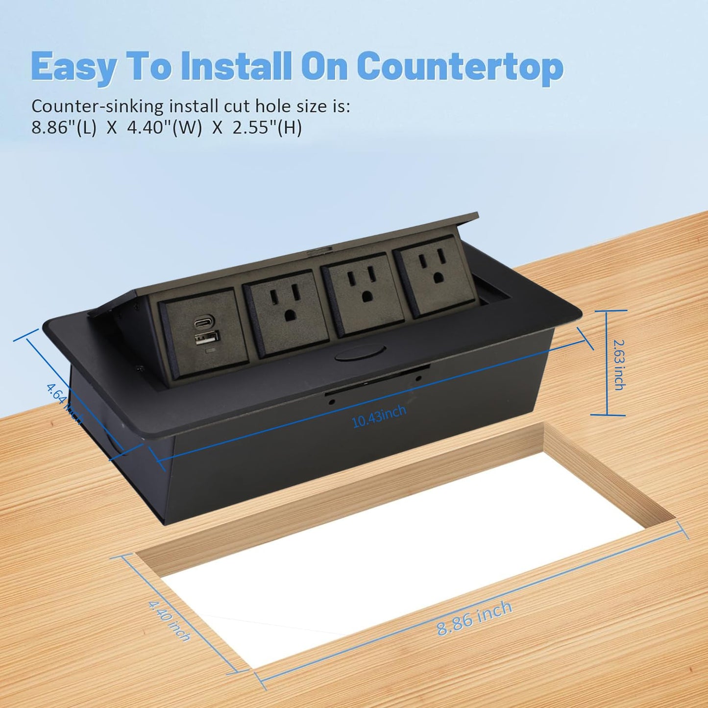 SunwyxTek Pop Up Power Outlet, Conference Table Recessed Power Outlet Desktop Socket with PD 20W USB C Fast Charge, Stainless Steel Receptacle Outlet