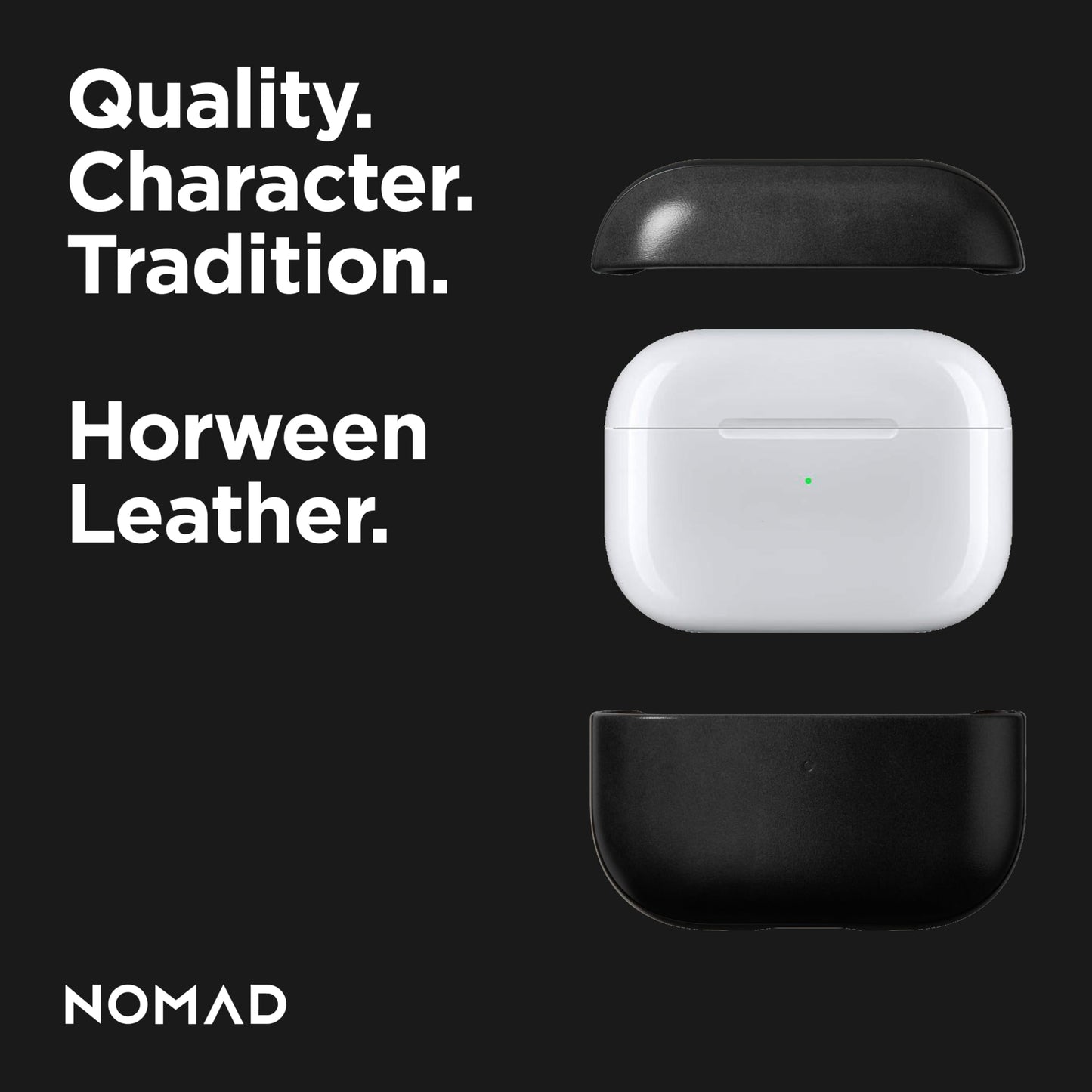 Nomad Airpods Pro 2 Case in Black Horween Leather, AirPods Pro 2nd gen Case Cover, Compatible with AirPods Pro Case 1st gen and 2nd, Case Cover, Qi