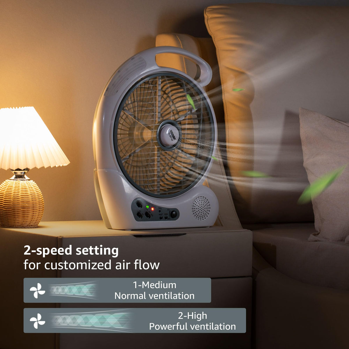 LUDGER 10" Rechargeable Fan with LED and FM Radio (EL-8210F), Portable, Long Battery life, 2 Speeds, USB Charge, AM/FM Radio, Rotatable Grill