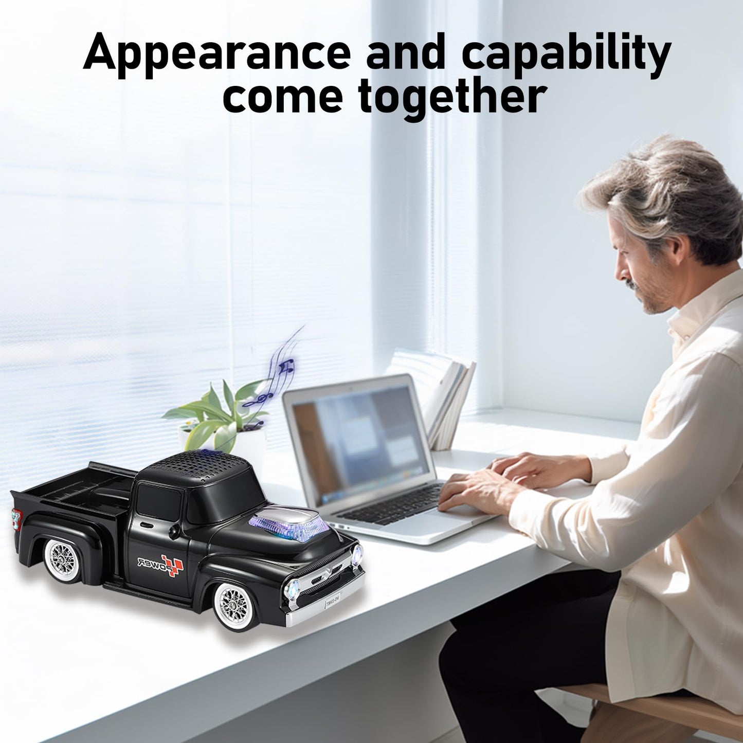 WSTER WS-538 Retro Pickup Truck Bluetooth Replica Speaker - Portable Wireless Car Model Speaker with FM, TWS, LED Party Lights, USB/TF Playback