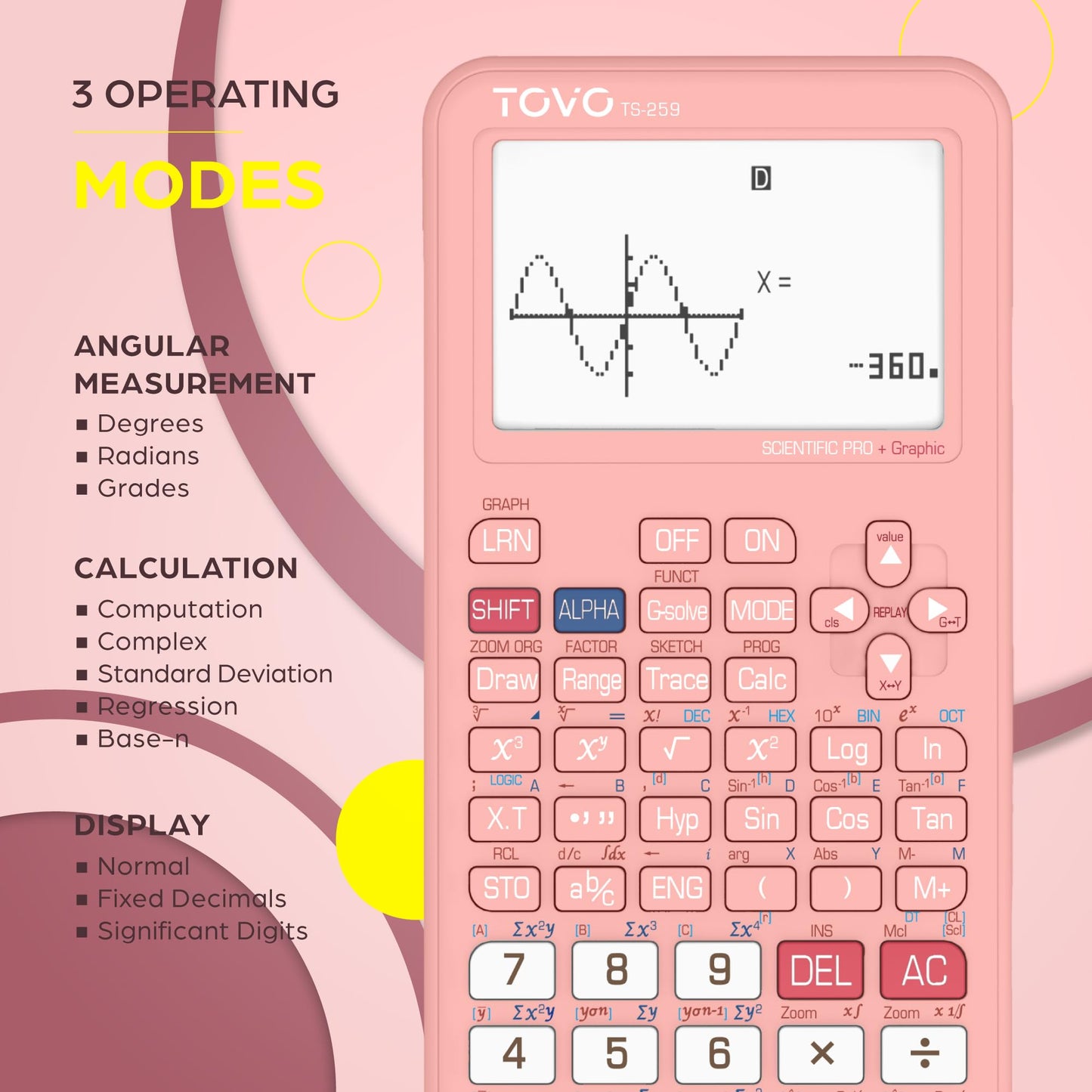 TOVO 2026 Upgraded Scientific Calculator with Graphic Functions, Massive 3" Screen, 360+ Functions Multi-Mode Graphing Calculators for Students, High