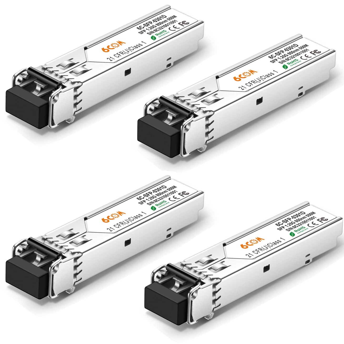 4Pack 1.25G SFP Transceiver, 1000Base-sx 850nm MMF Module, up to 550M, for Cisco GLC-SX-MMD/GLC-SX-MM/SFP-GE-S, Ubiquiti UF-MM-1G, Netgear, D-Link