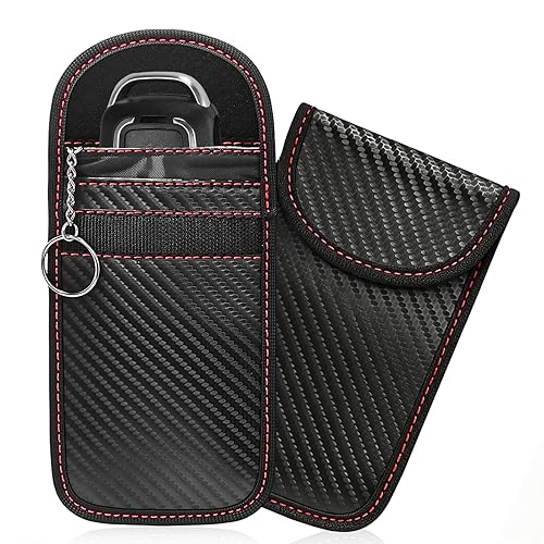 Xiqaler 2 PCS Faraday Key Fob Protector, Anti-Theft Smart Key Fob Protective Bag with Metal Hook, Carbon Fiber Signal Blocking Pouch Keychain