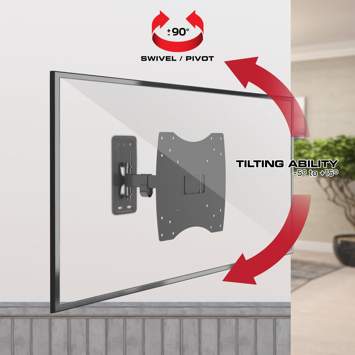 Monster Full Motion TV Mount for 13”-42” TVs up to 55 Lbs., Flat Panel Swivel and Tilt Television Mount, Heavy Gauge Steel Construction, Tilts 5°