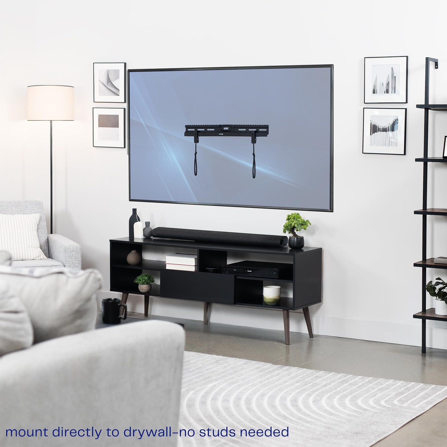 VIVO No Stud TV Wall Mount for 37 to 86 inch Screens, Max VESA 600x400mm, Studless Drywall Mounting Solution, Black, MOUNT-NS86