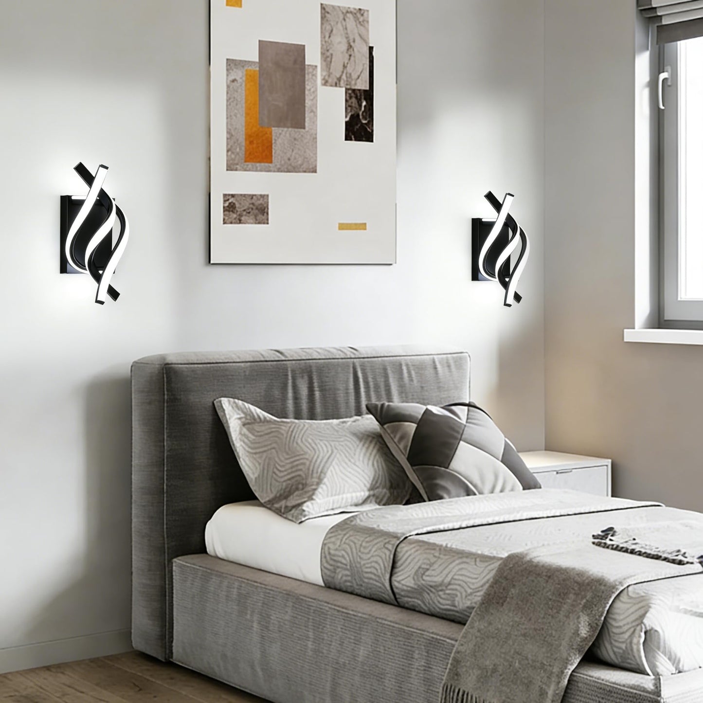 GLWET Wall Sconce of 2, Modern Wall Light Fixture Black Wall Mount Light for Mirror,Bedside, Bathroom, Bedroom, Hallway
