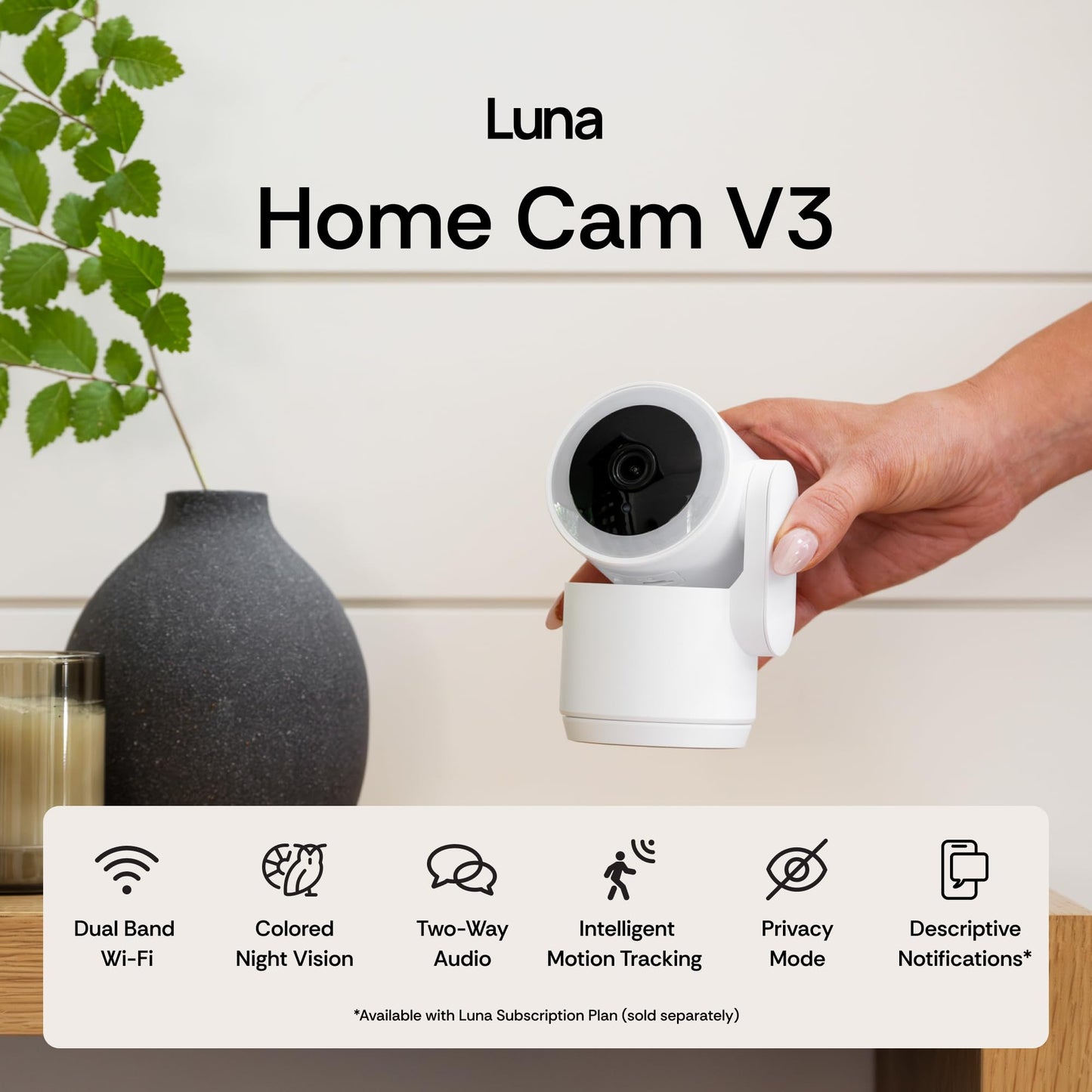 Luna 2K Indoor Cameras for Home Security, 2.4GHz & 5GHz WiFi, 360-Degree Pan-Tilt, Built-in Spotlight, Human Auto Tracking, Siren, Pet/Dog/Baby Camera