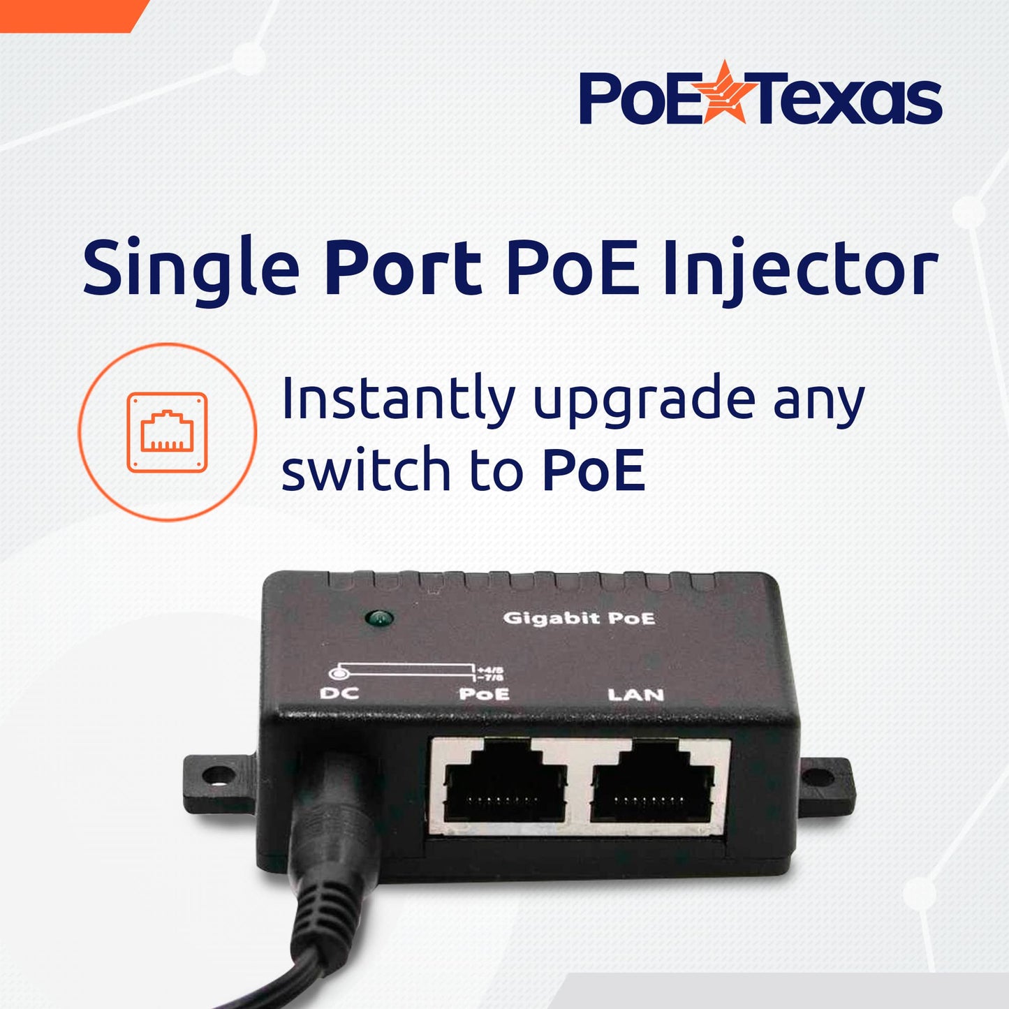 Poe Texas PoE Injector - Single Port Power Over Ethernet Passive PoE Adapter - 10/100/1000 Gigabit Data - Includes 48V 15W Power Supply - Wall