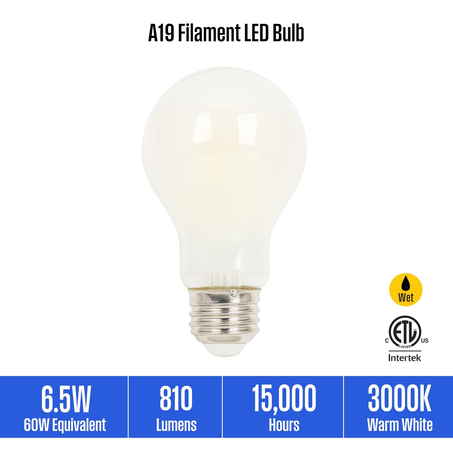 Westinghouse Lighting 5326020 6.5 Watt (60 Watt Equivalent) A19 Dimmable Soft White Filament LED Light Bulb, Medium Base, 6 Pack