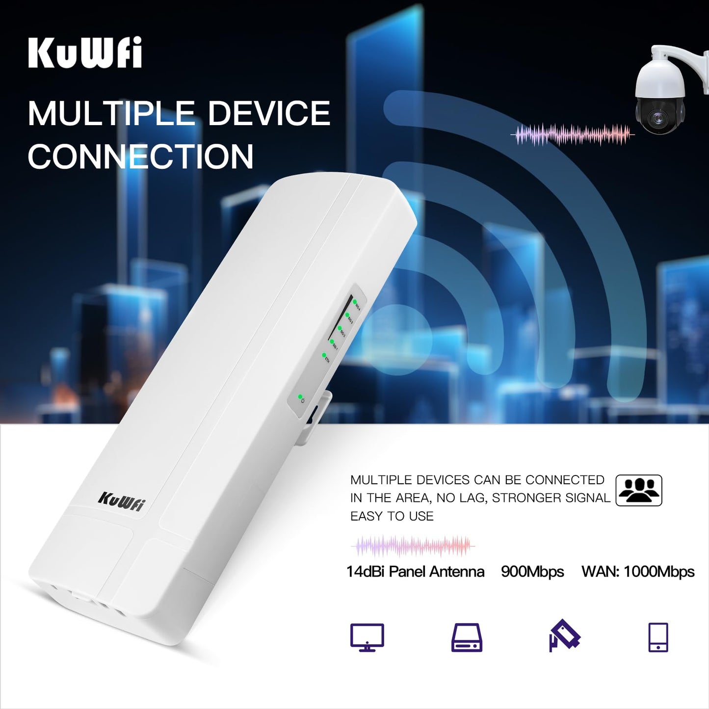 KuWFi 5.8G 3KM Gigabit Wireless WiFi Bridge Point to Point Outdoor Work for Starlink Satellite Signal Extend Outdoor Super Long Range WiFi Router