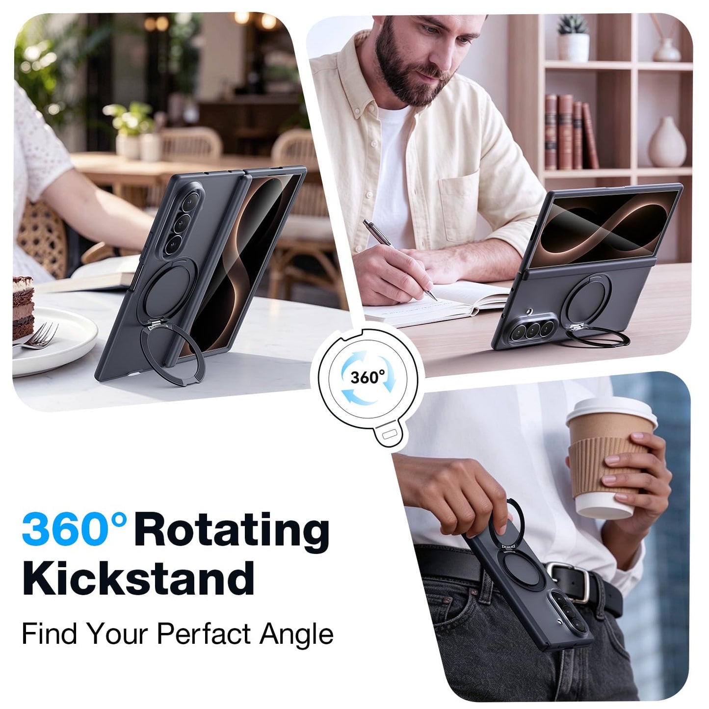 WSKEN Magnetic Case for Samsung Galaxy Z Fold 8 Ultra - 360° Ring Stand
