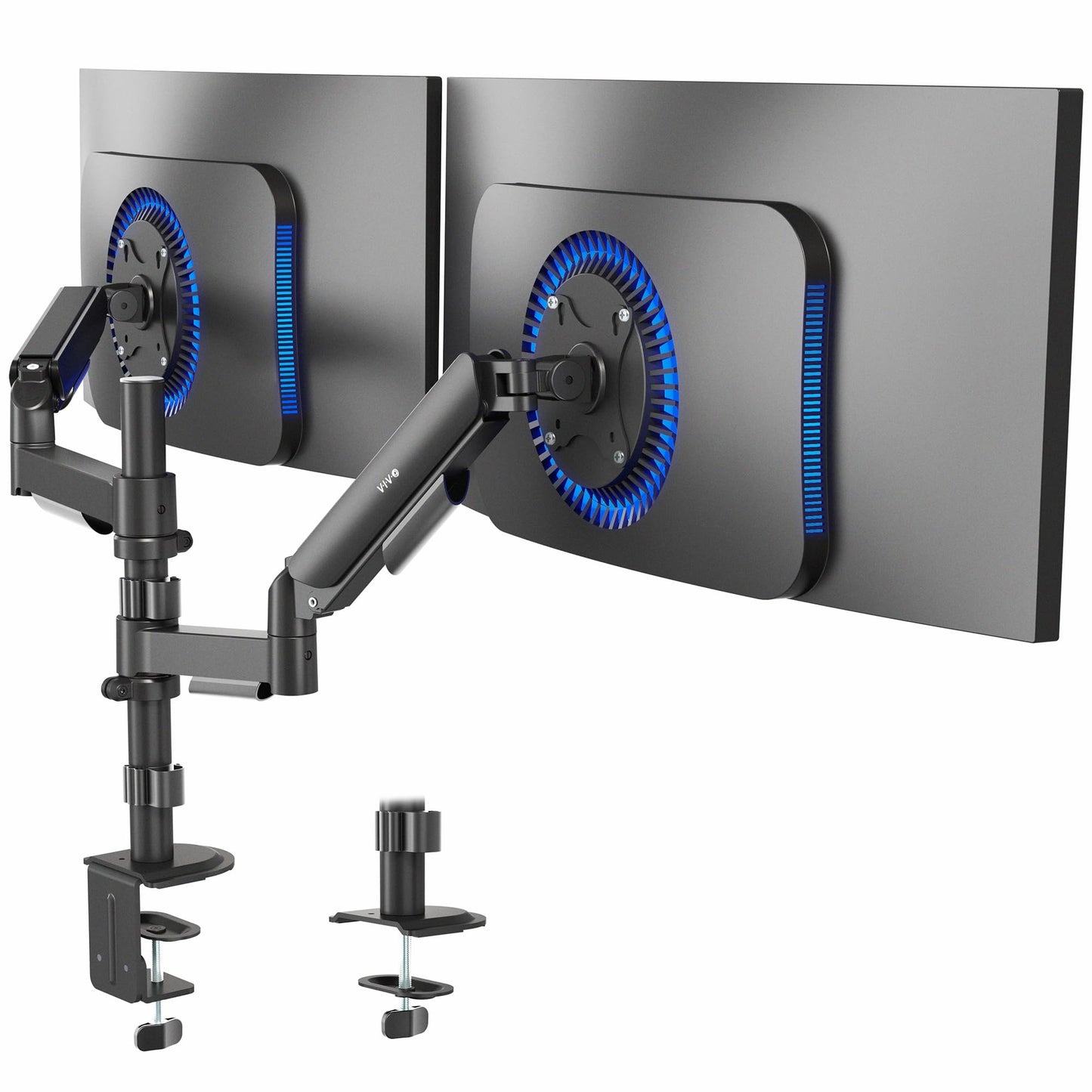 VIVO 17 to 32 inch Dual Mechanical Monitor Mount, 2 Tension Spring Arms, Adjustable Swivel, Rotation, Heavy Duty VESA Desk Stand with C-clamp