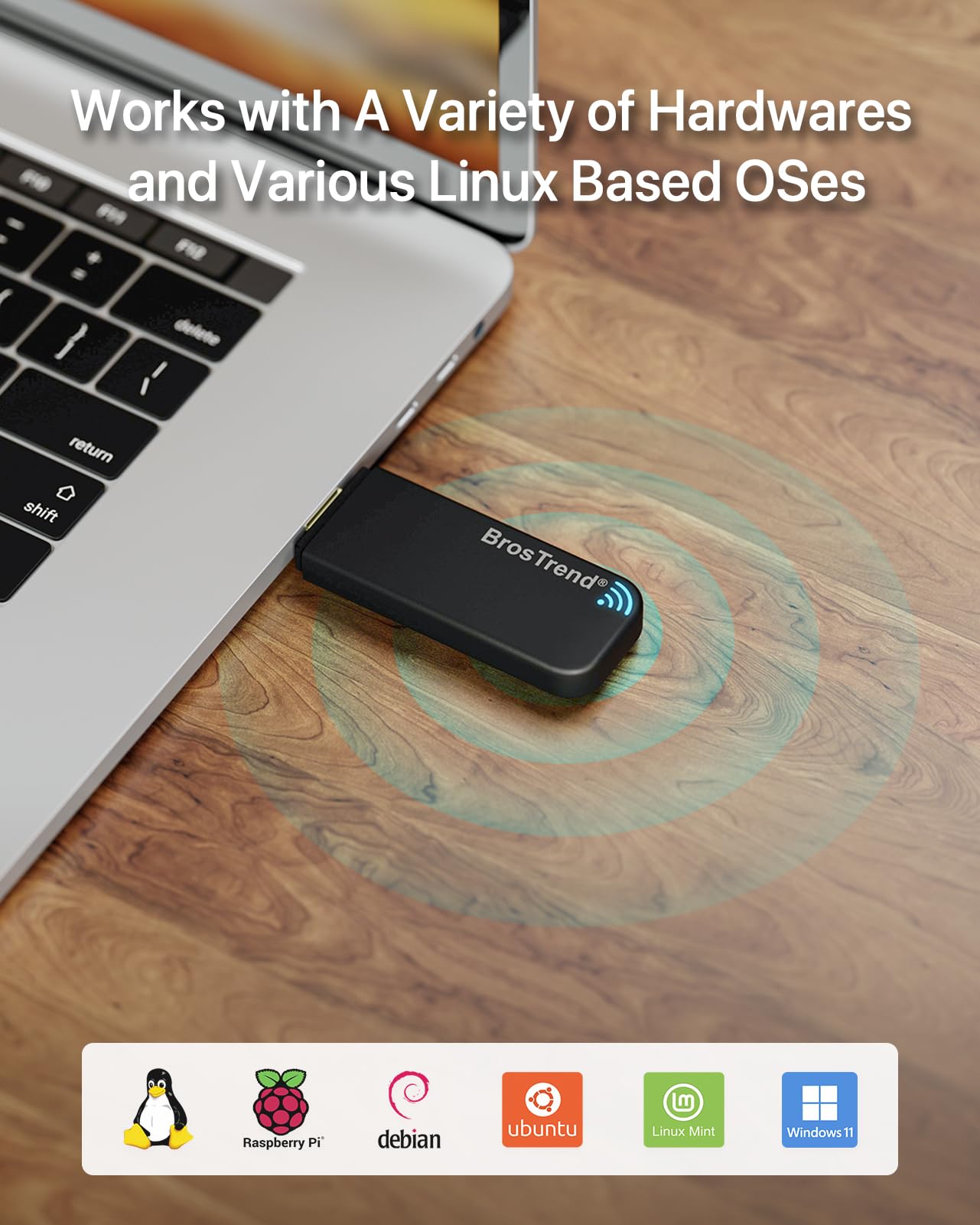 BrosTrend Linux USB WiFi Adapter AC1200 for Ubuntu Kali Mint Debian Kubuntu Mate Zorin PureOS Raspberry Pi Windows etc. Linux Compatible WiFi Adapter