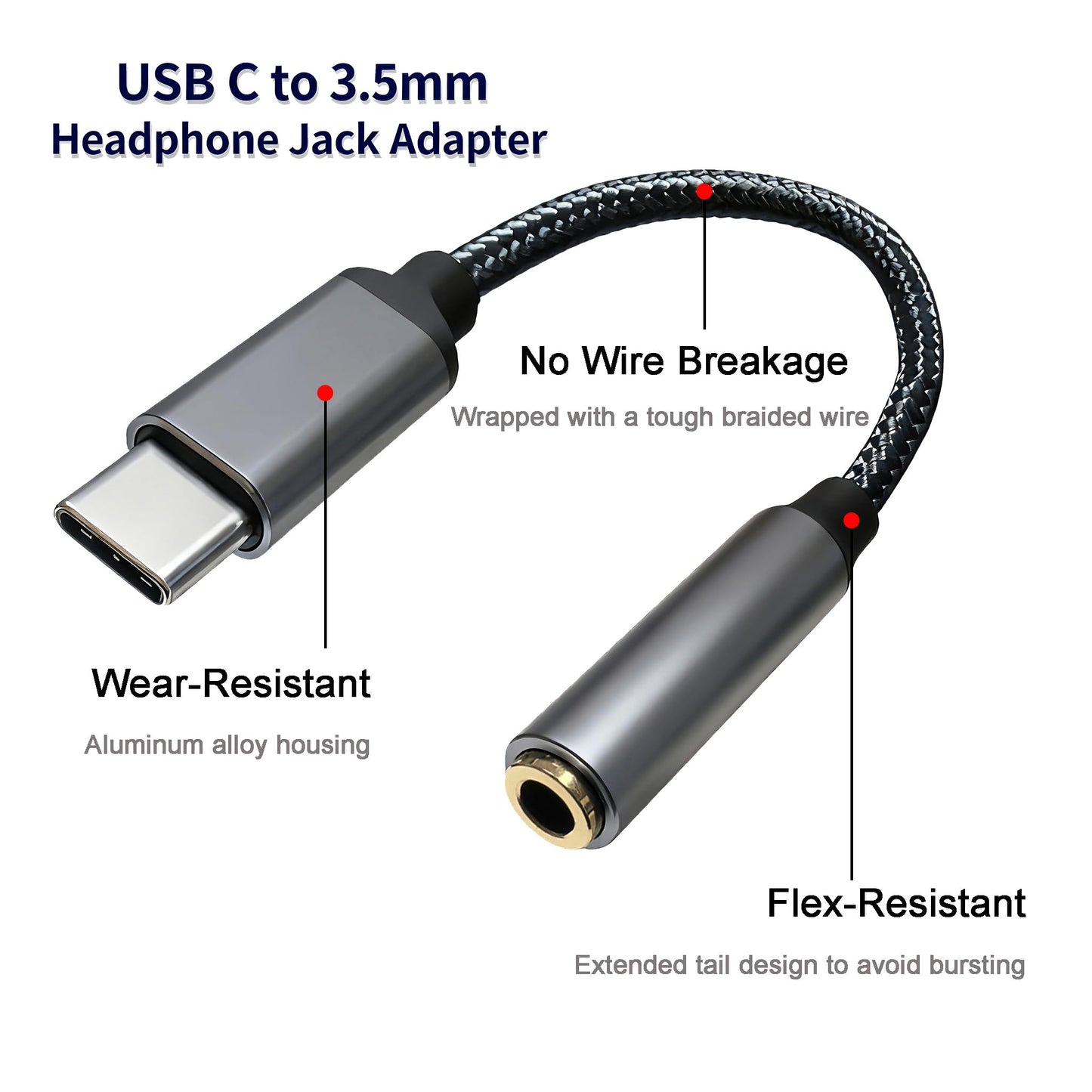 USB-C to 3.5mm Headphone Jack Adapter,Type-C to Aux Audio Female Adapter