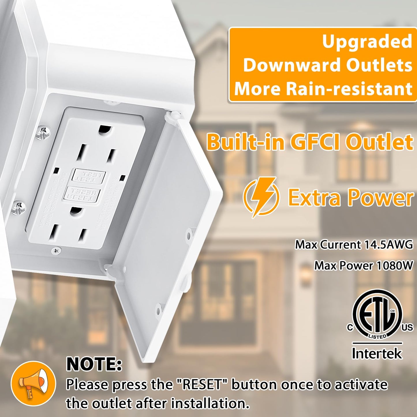 White Outdoor Porch Lights with GFCI Outlet,Dusk to Dawn Outdoor Lighting Work with Security Camera,Aluminum Exterior Outdoor Wall Lights