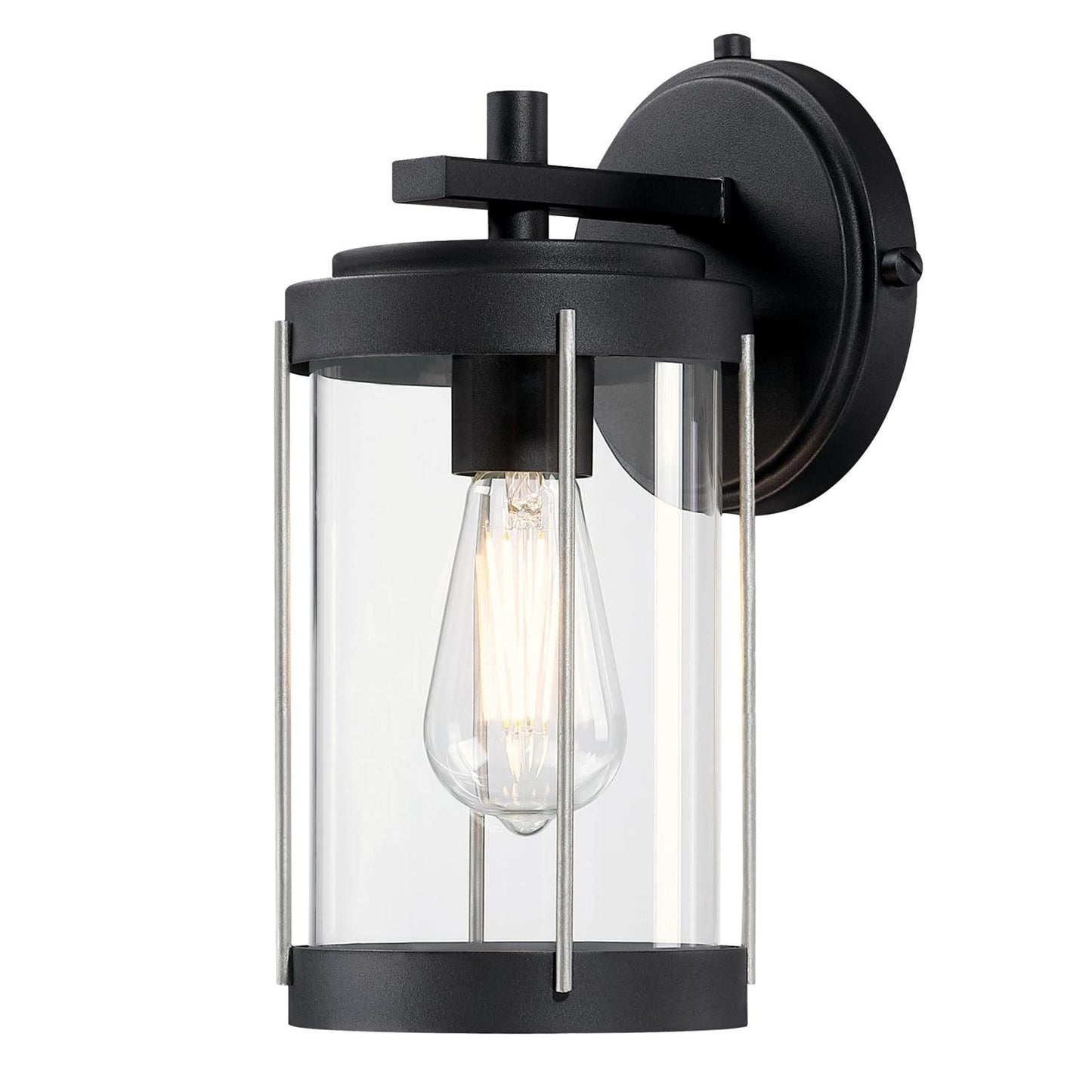 Westinghouse 6122100 Kezia Transitional One Light Outdoor Wall Fixture, Textured Black and Industrial Steel Finish, Clear Glass