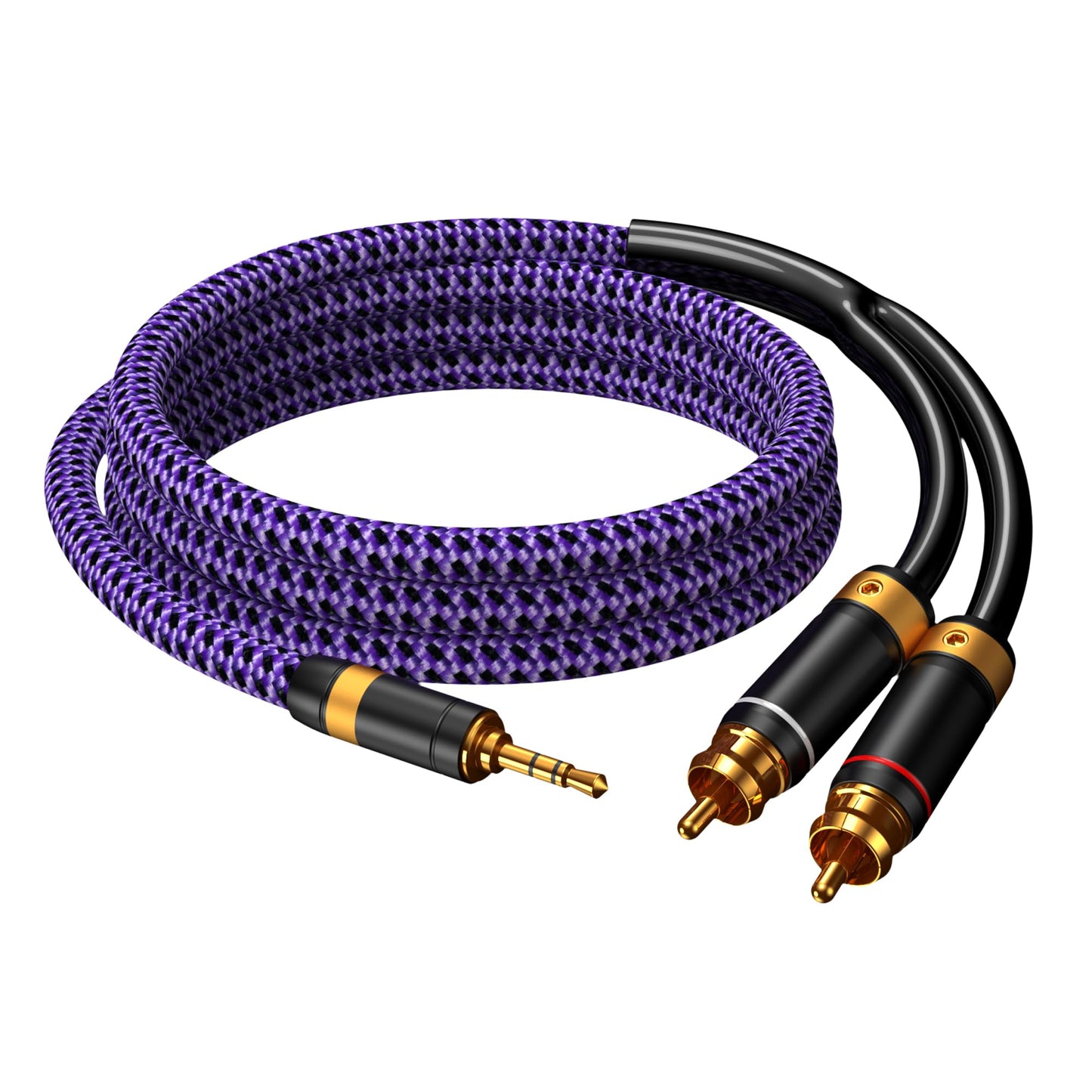Veimeitk 3.5mm Aux to RCA Audio Cable Audiophile 24K Gold-Plated Pure Copper Shell Braided Hi Fi Stereo Y Cord for Smartphones MP3 Tablets Speakers