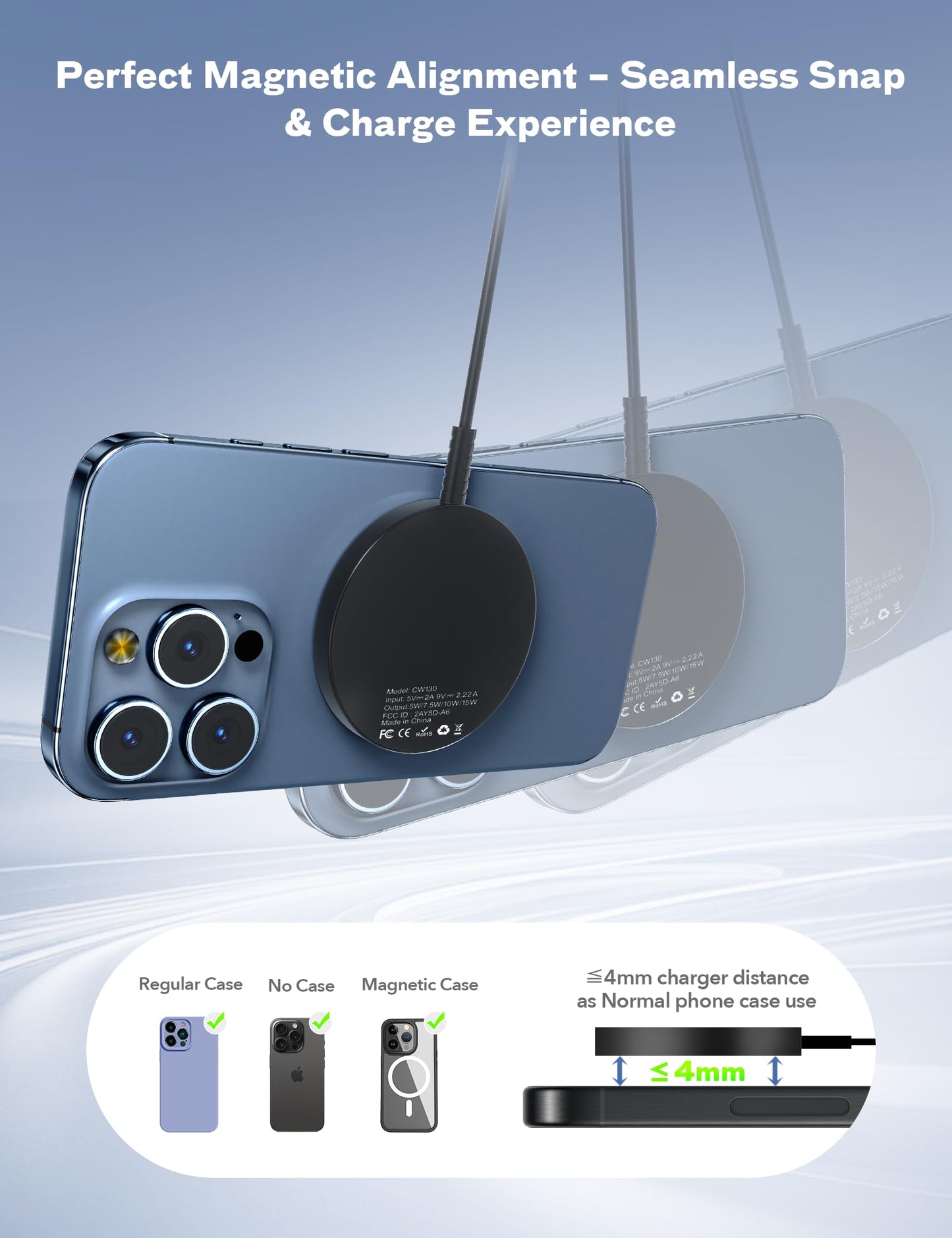 Bohuma Magnetic Wireless Charger - Compatible with iPhone 12-17 Series Airpods - Sleek Lightweight Design with Fast Charging - Ideal for Travel Work