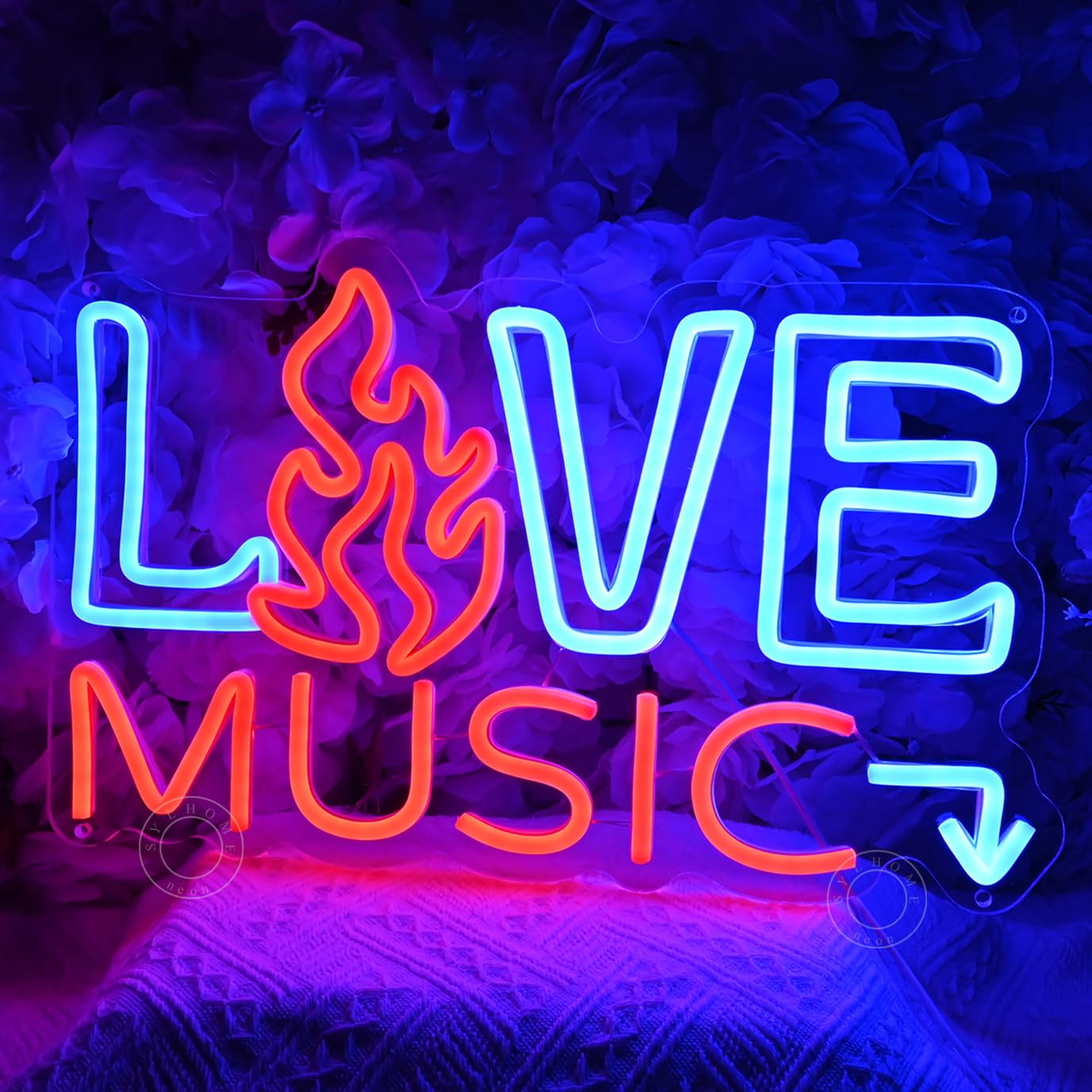 SYLHOME Live Music Led Neon Light Sign Fire Hot Bar Pub Music Studio Club Bedroom Wall Decor Sign Game Room Birthday Christmas Party Decoration 15.75"
