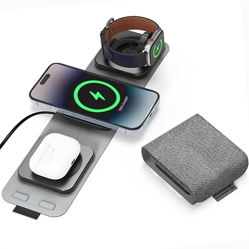 Esoulk 3-in-1 Wireless Travel Charger for iPhone, Airpods, Apple Watch - 15W 5W 2.5W for Smart Phone Watch Compact Foldable Travel Pocket Size