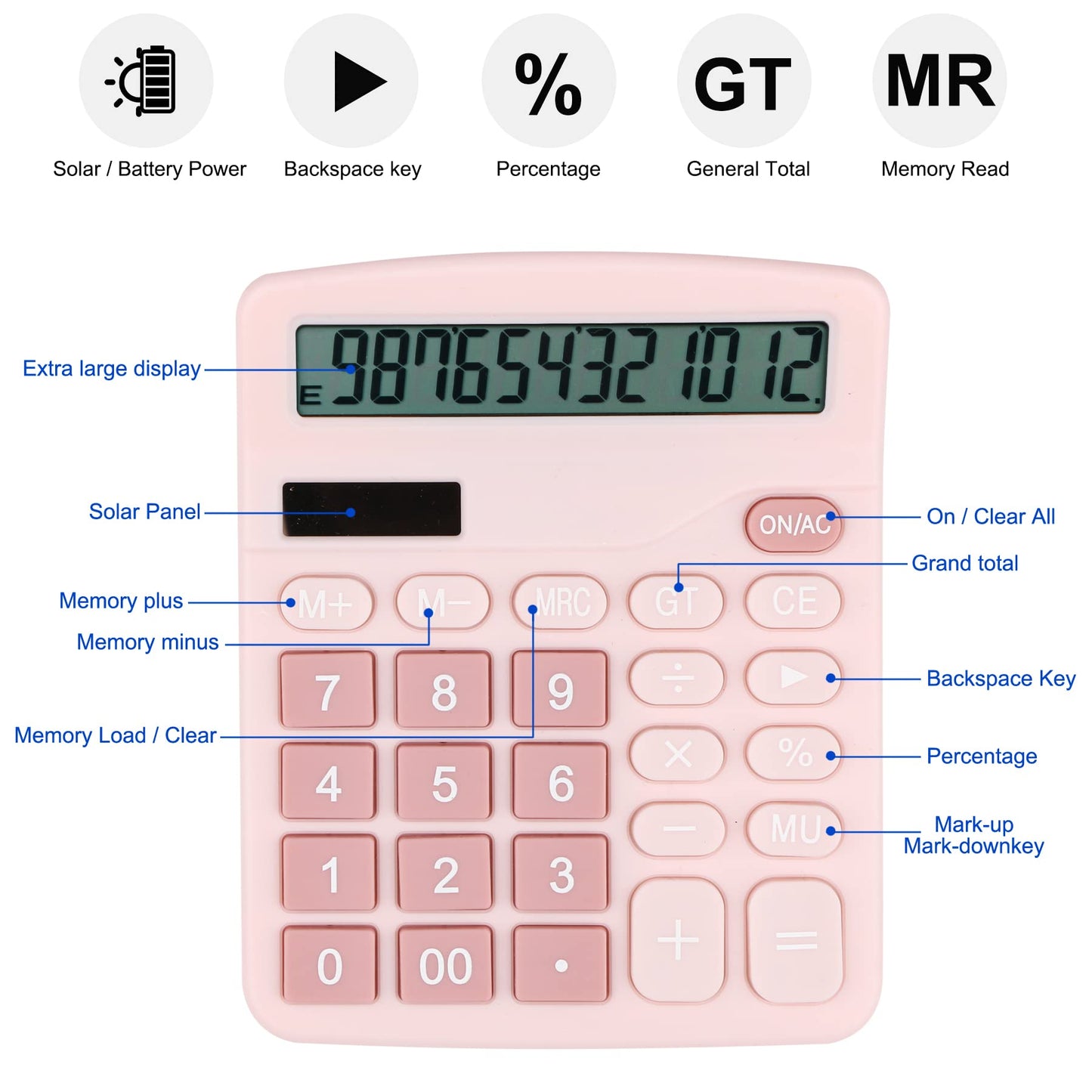 Desk Calculator, Envysun 12-Digit LCD Display Office Calculator - Dual Power, Compact and Lightweight, Easy-to-Read Display, Durable for Business