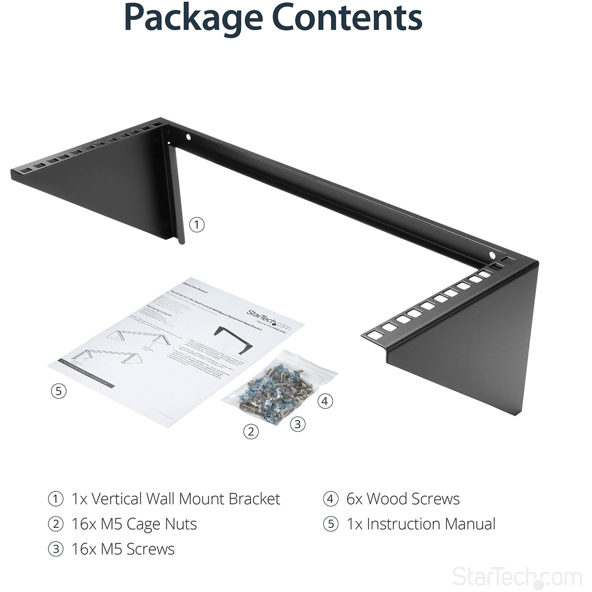 StarTech 4U Vertical Wall-Mount Rack Bracket, 19in, 125lb, TAA (RK419WALLV)