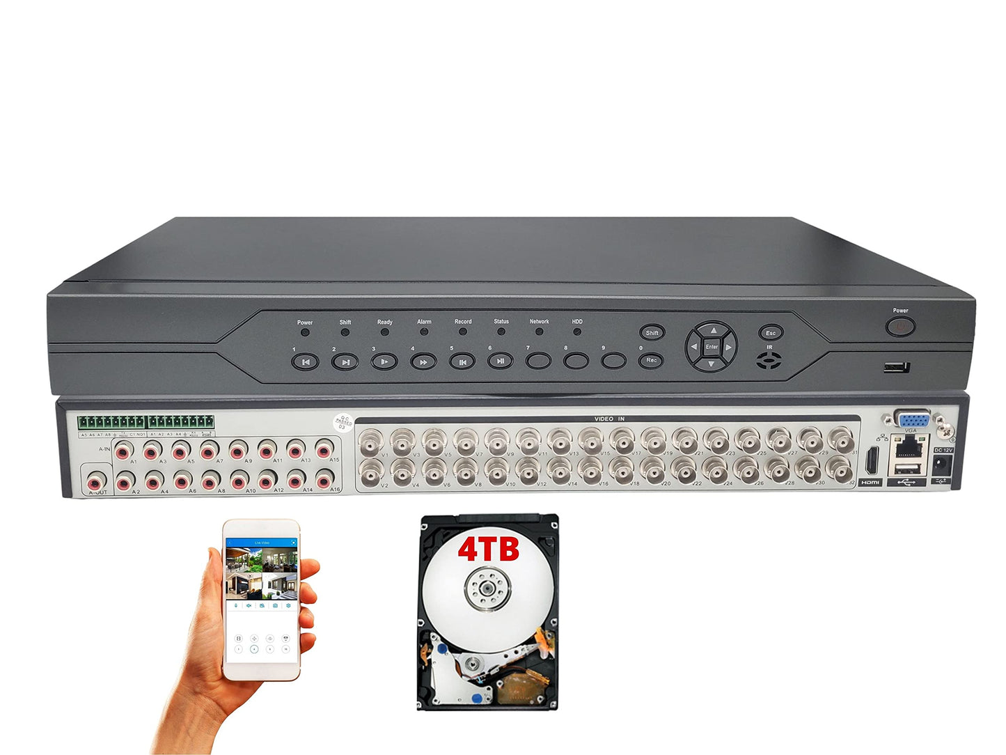 Evertech 32 Channel DVR with Hard Drive 4TB H.264 Digital Video Recorder for CCTV Security Surveillance Camera System 32ch HD TVI AHD CVI Analog