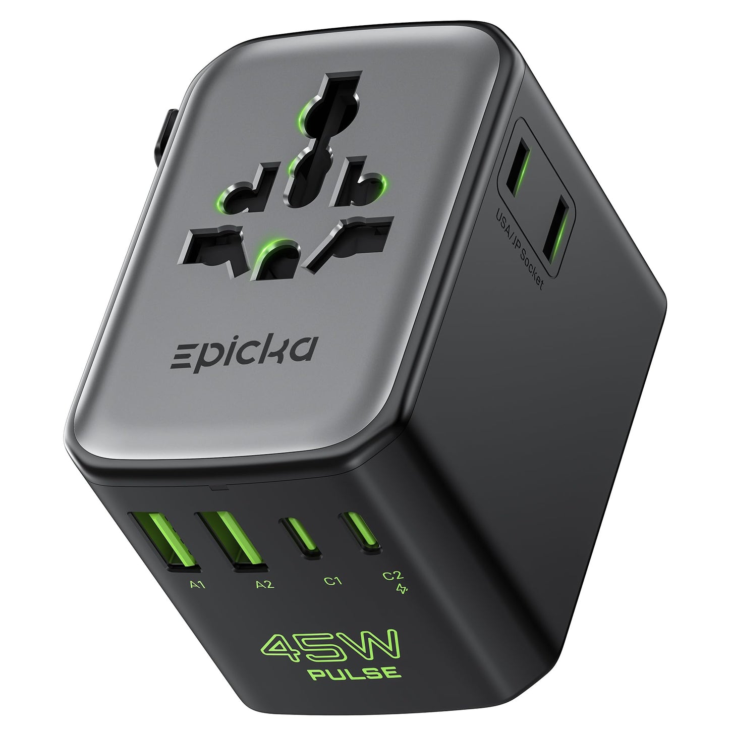 Epicka Pulse Duo 45W Universal Travel Adapter, International Power Adapter with PD & QC 3.0 Fast Charging for 2 Devices Simultaneously, European…