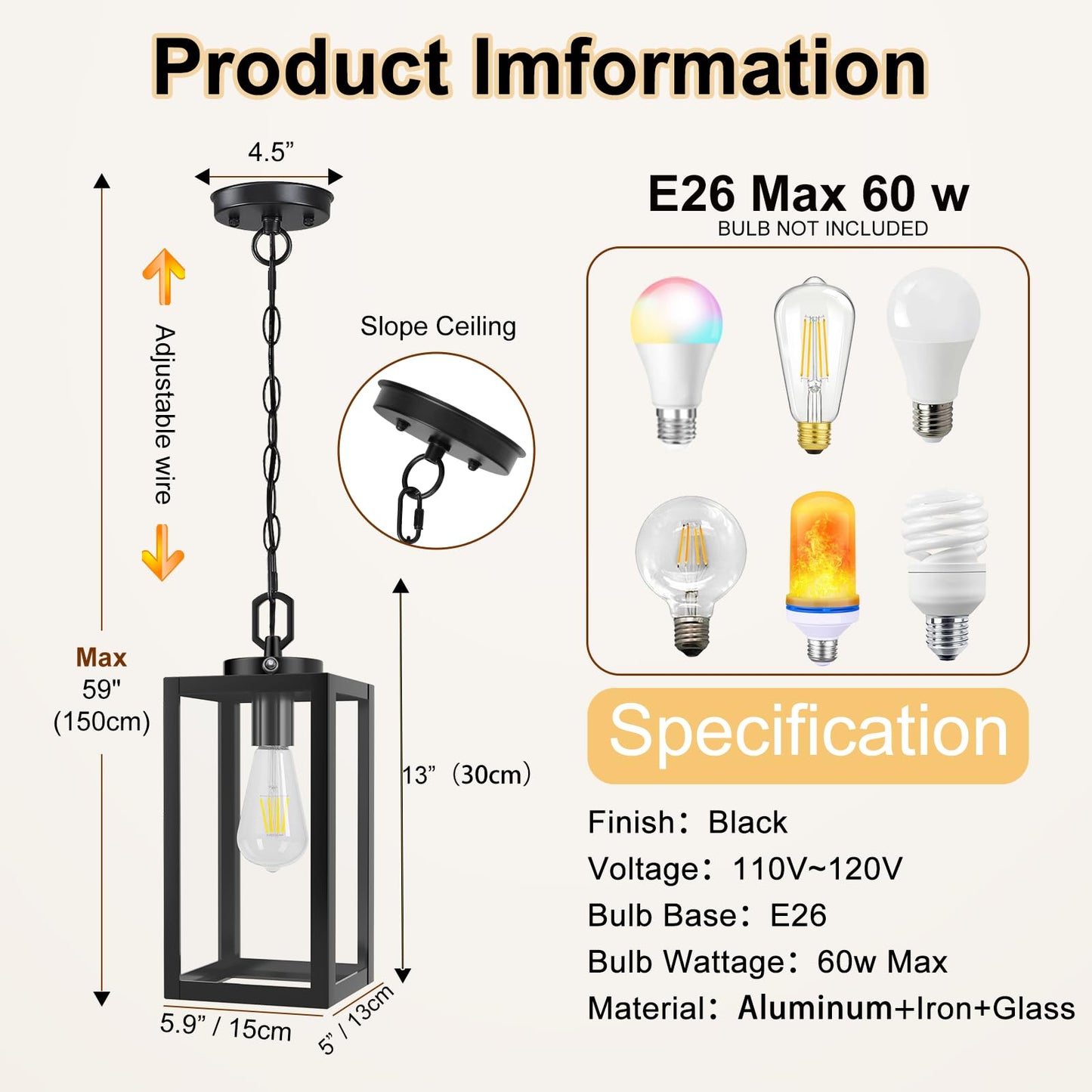 EIKESN 13" Dusk to Dawn Outdoor Pendant Light,Exterior Outside Chandelier Hanging Lantern Light, Matte Black with Clear Glass for Front Door,Porch