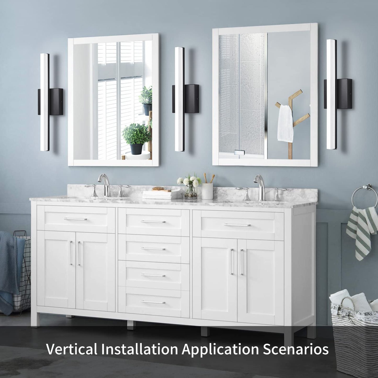 kinyota Modern LED Vanity Lights for Bathroom 16IN 9W Daylight White Black Bathroom Light Fixtures Lights Over Mirror Vanity Lighting Fixtures Vanity