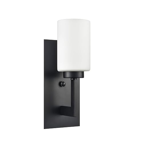 Linea di Liara Brio Black Wall Sconce with Frosted Glass Shade - Modern Wall Light Fixture for Bathroom, Vanity, and Hallway