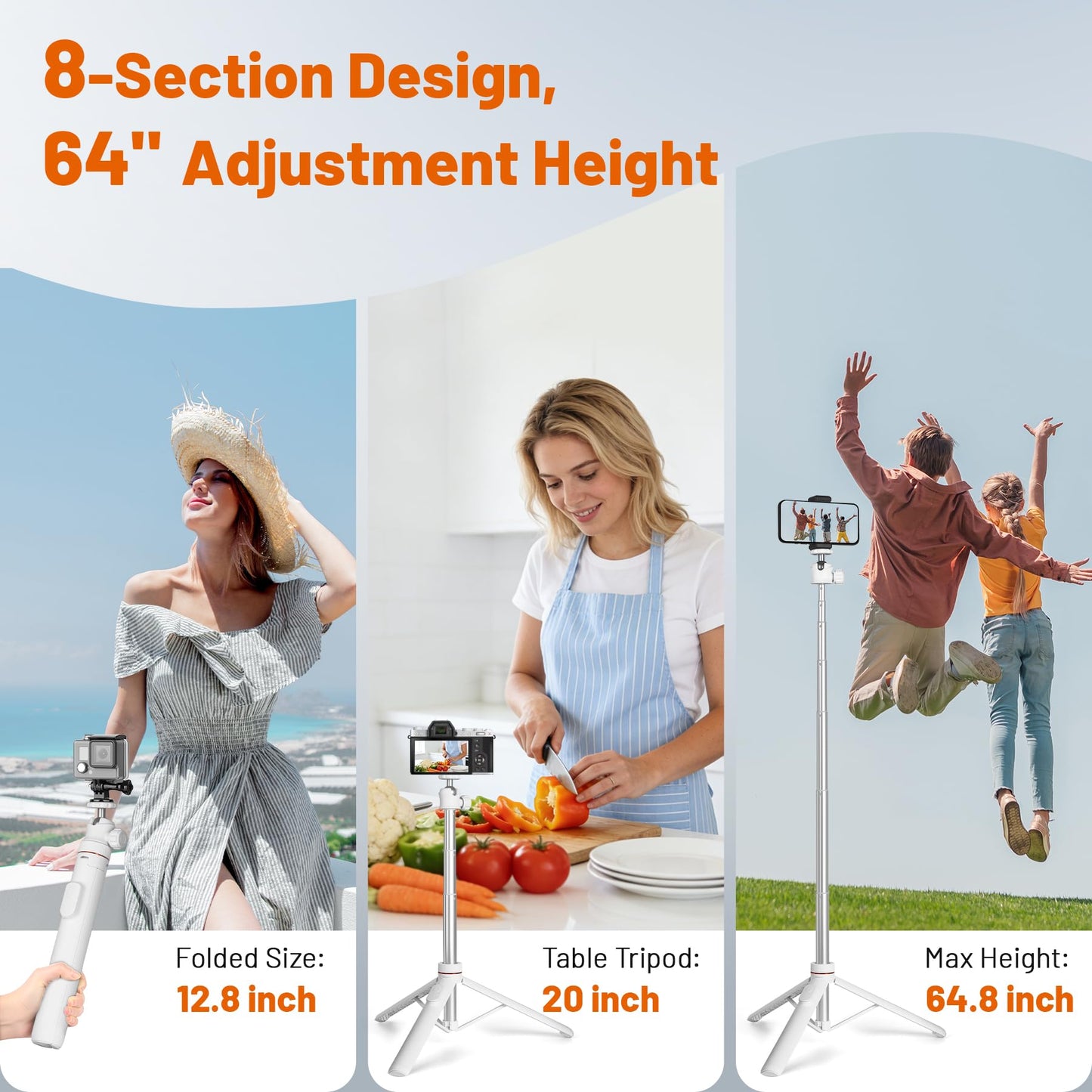 JOILCAN Tripod for iPhone & Camera, 64" Selfie Stick with 360° Ball Head Remote & Phone Holder, Extendable Portable Phone Tripod Stand for Travel Vlog