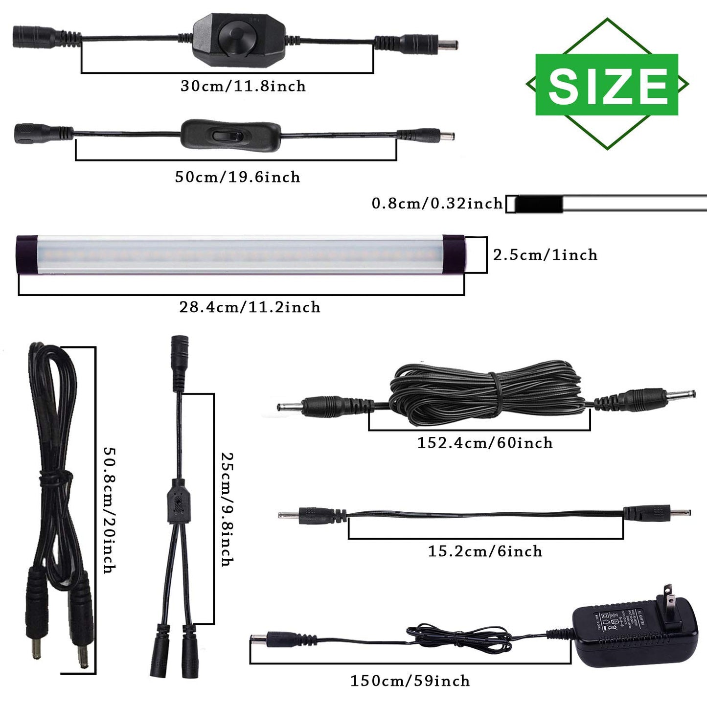 AIBOO LED Under Counter Light Rigid Bar Kit, Plug in Corded 12V LED Under Cabinet Lighting Dimmable with Switch for Counter Shelf Showcase Display