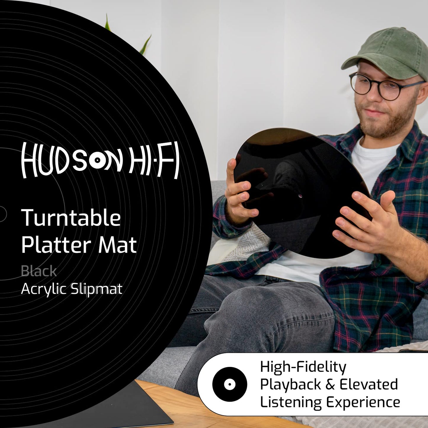 Hudson Hi-Fi Acrylic Turntable Mat - 11.75” Anti-Static Turntable Slipmat with Label Recess - 1/8” Thick Acrylic Platter Mat for Vinyl LP Record