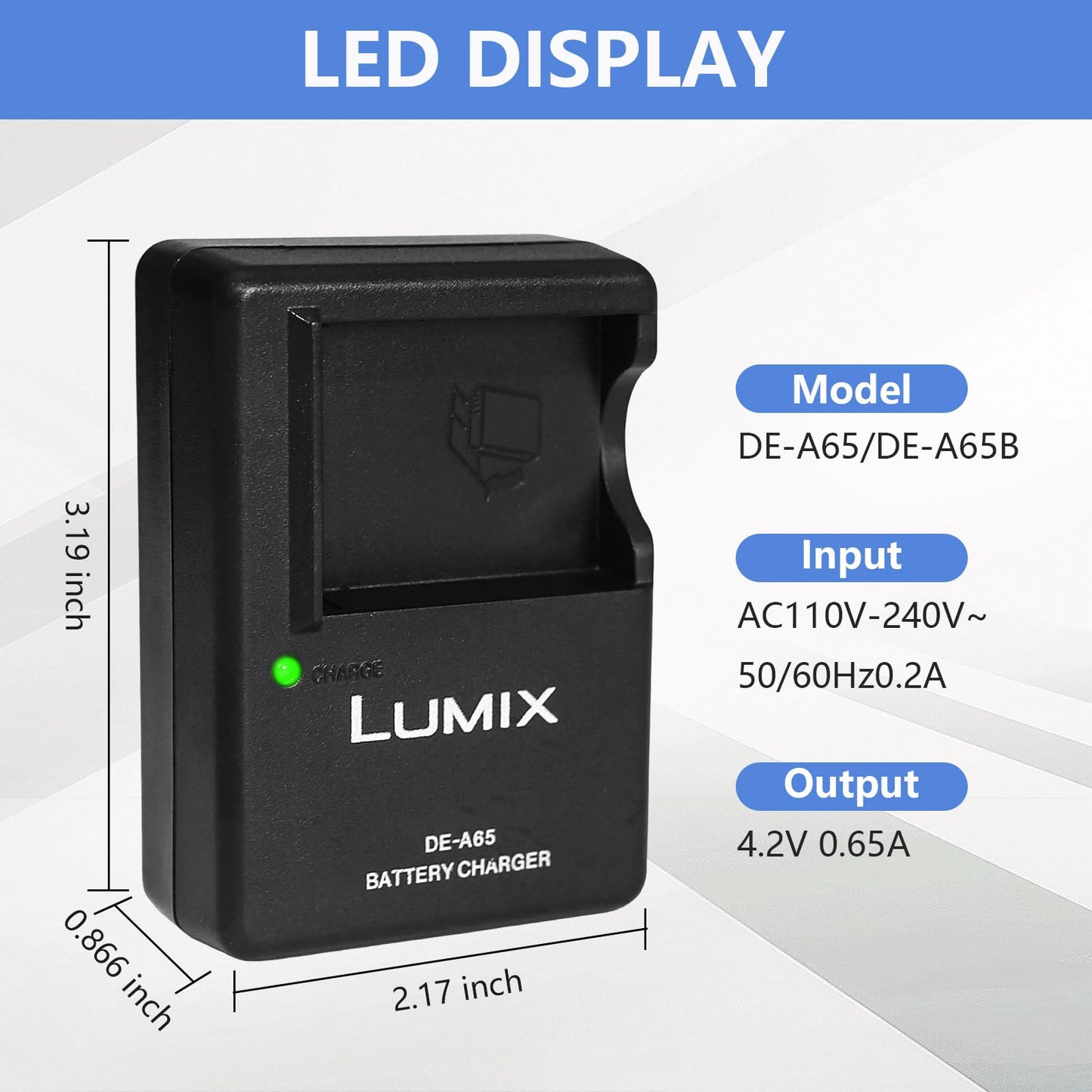 DE-A65 Camera Battery Charger for Panasonic? LUMIX DE-A65A DE-A65B DE-A65BA DEA65 DEA65A DEA65B DMC-ZS1 ZS3 ZS5 ZS7 ZS8 ZS10 Camera DMW-BCG10GK