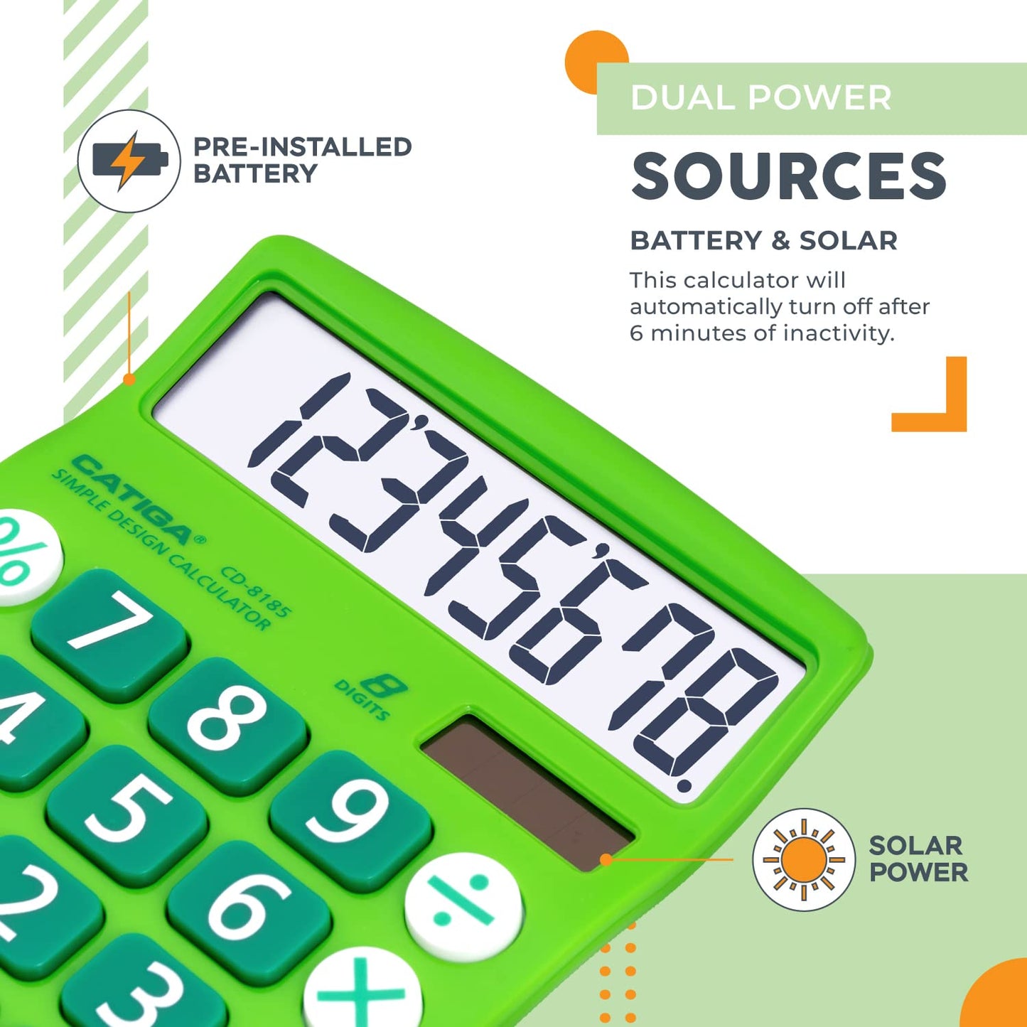 CATIGA Desktop Calculator 8 Digit with Solar Power and Easy to Read LCD Display, Big Buttons, for Home, Office, School, Class and Business, 4 Function