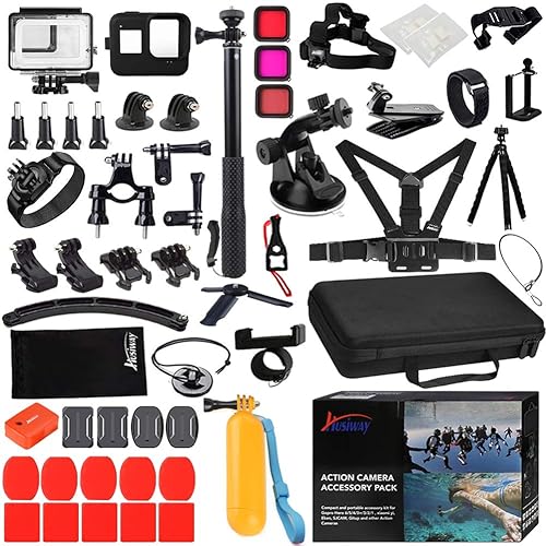Husiway Action Camera Accessories Kit for Gopro Hero 8 Black Waterproof Housing Silicone Case Glass Screen Protector are Compatible with Gopro8 Hero8