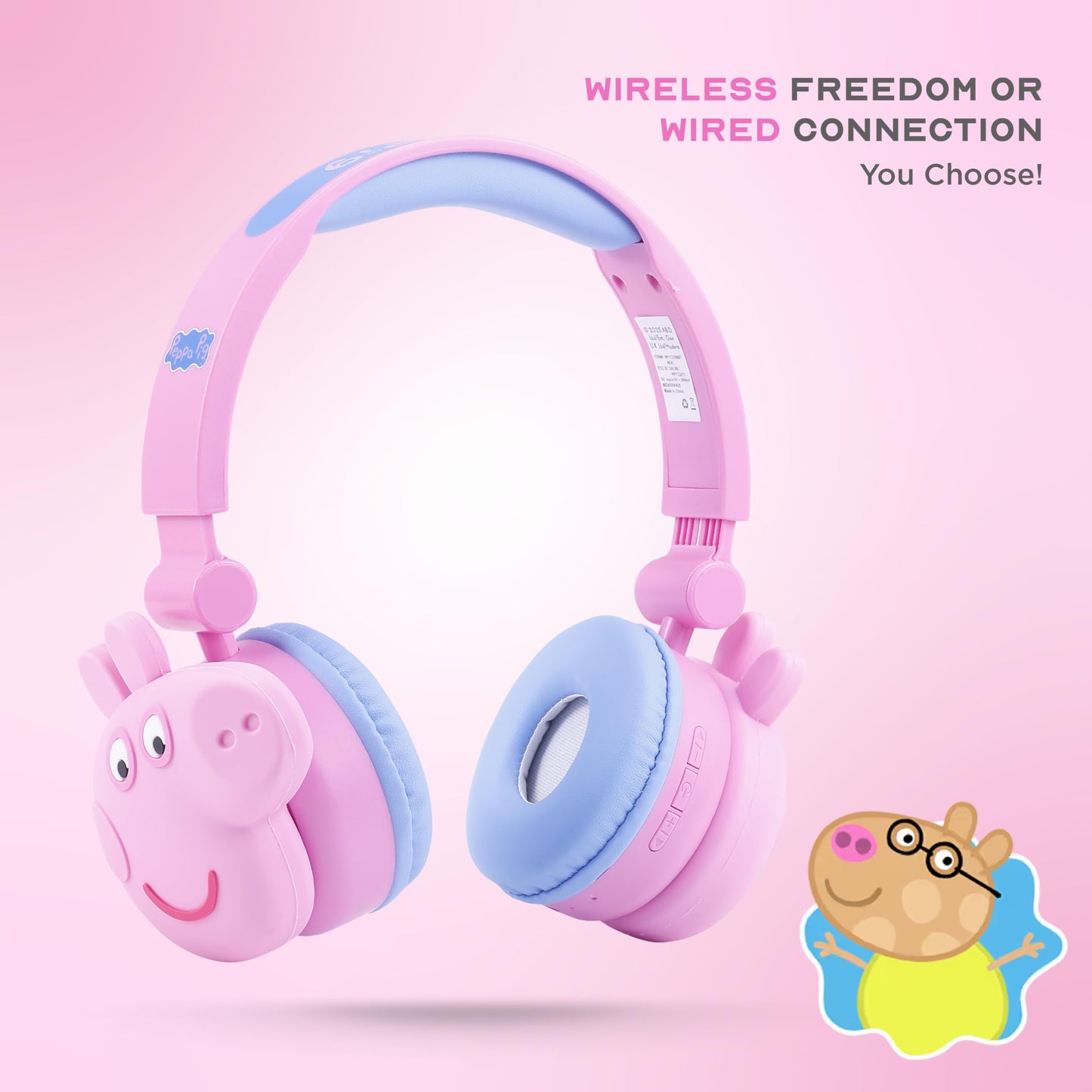 Peppa Pig - Kids Bluetooth Headphones, Wireless & Wired Over-Ear Headphones with Safe Volume, Adjustable Headband, Rechargeable Battery & Stereo Sound