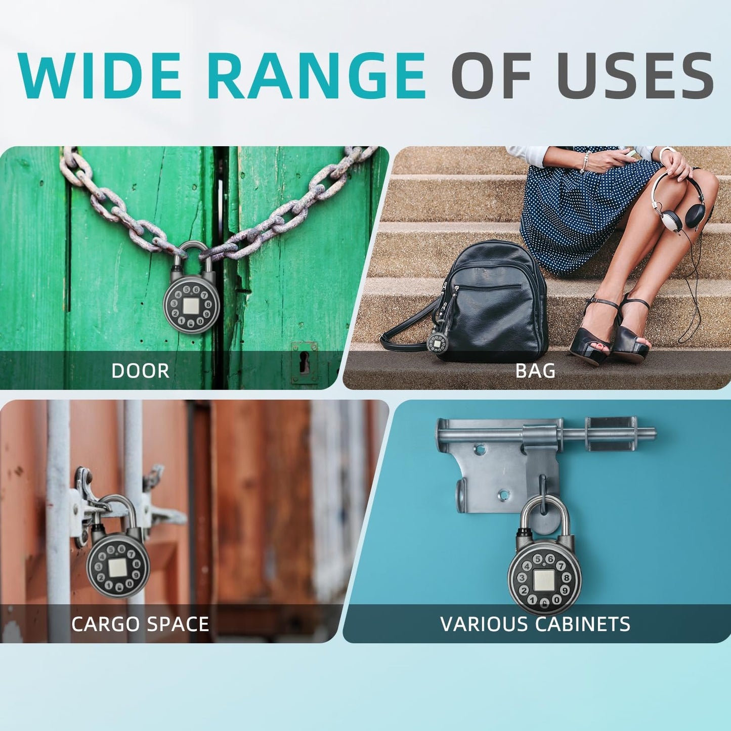 SFW Fingerprint & Bluetooth Smart Padlock – Water Resistant with Code & Mobile App, for Gyms, Bikes, Luggage, Lockers & Schools (Silver)