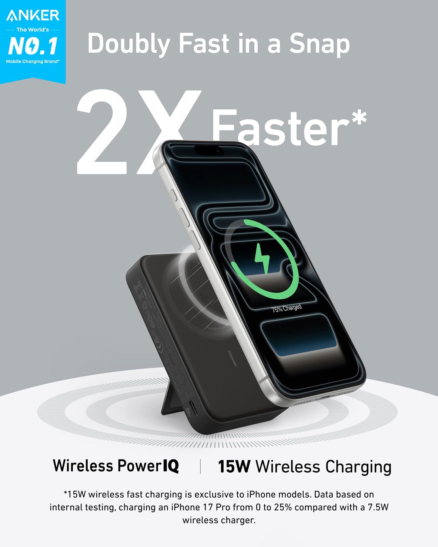 Anker MagGo Power Bank, Qi2 Certified 15W Ultra-Fast MagSafe-Compatible Portable Charger, 10,000mAh Battery Pack with Smart Display and Foldable