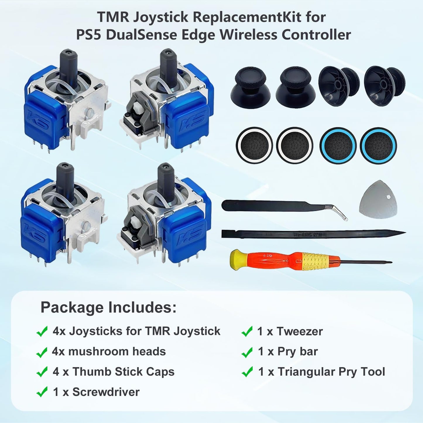 4-Pack TMR Joystick Replacement Kit for DualSense PS5 controller / PS5 Edge Controller, Upgrade Anti-Drift Analog Thumbstick,TMR Analog Thumb Joystick