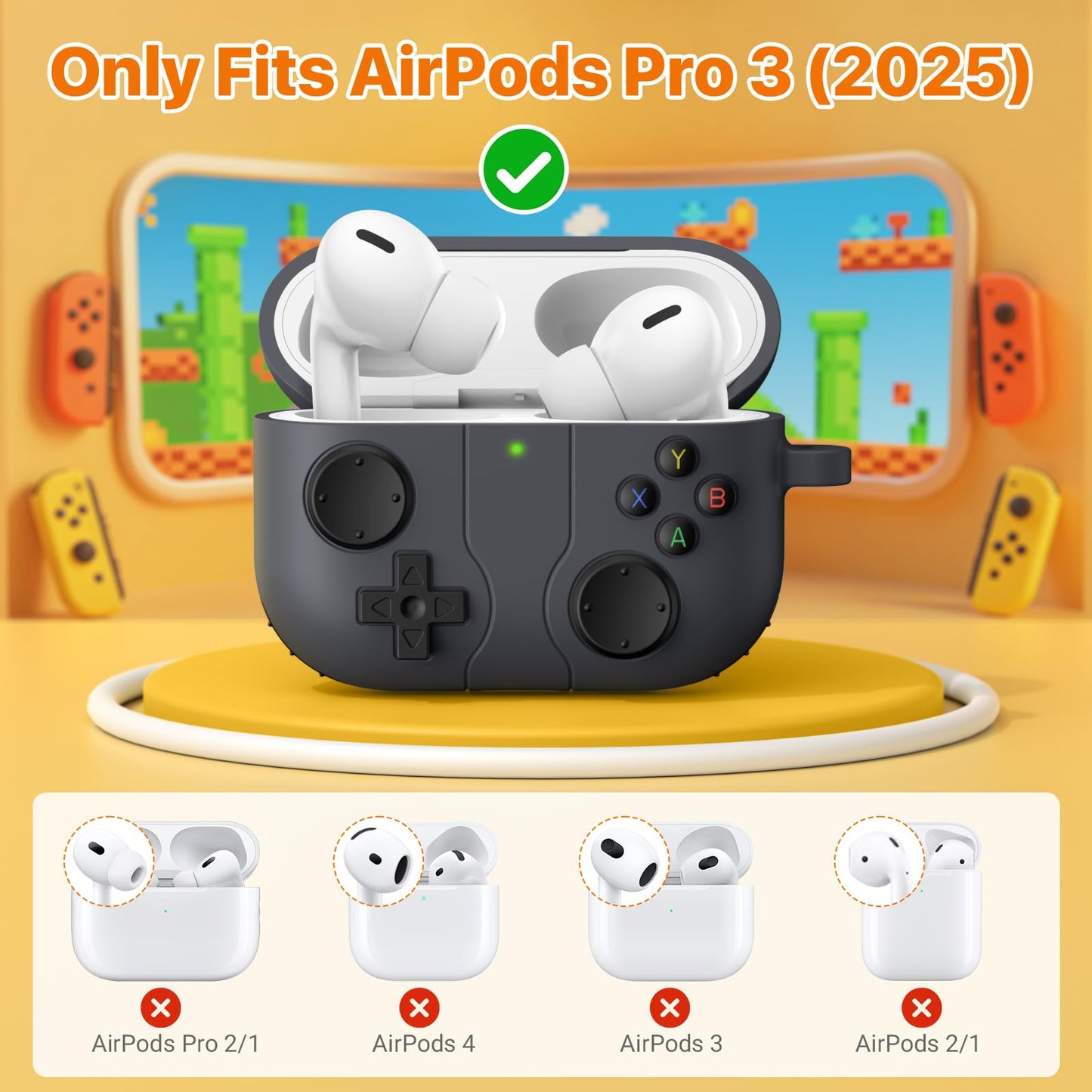 MoKo Game Case for AirPods Pro 3 2025 Cover with Cleaner Kit Portable Keychain, Compatible with Apple AirPods Pro 3rd Generation Case, AirPod Pro3
