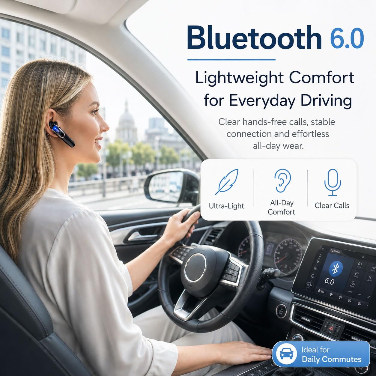 Micool Bluetooth Earpiece for Truckers V6.0 with Noise Cancelling 38 Hours Wireless Headset for Driving, Handsfree Single Ear Headphone for CB Radio
