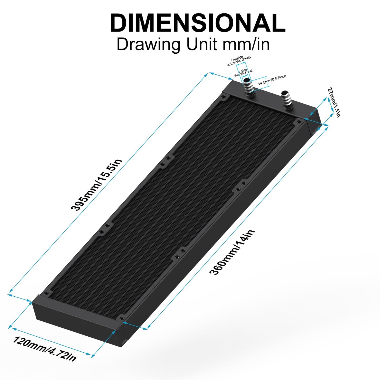 Clyxgs Water Cooling Radiator, 12 Pipe Aluminum Heat Exchanger Radiator with Fan for PC CPU Computer Water Cool System DC12V 360mm Black